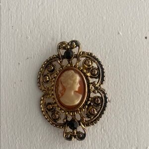 Vintage gothic Cameo Brooch with Gold and Black Accents